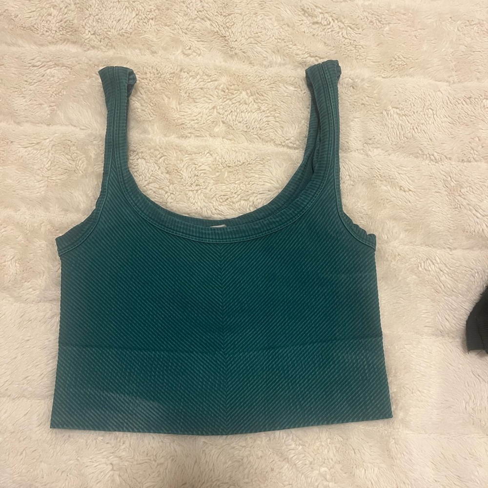 Women's Teal Ribbed Tank Crop Top